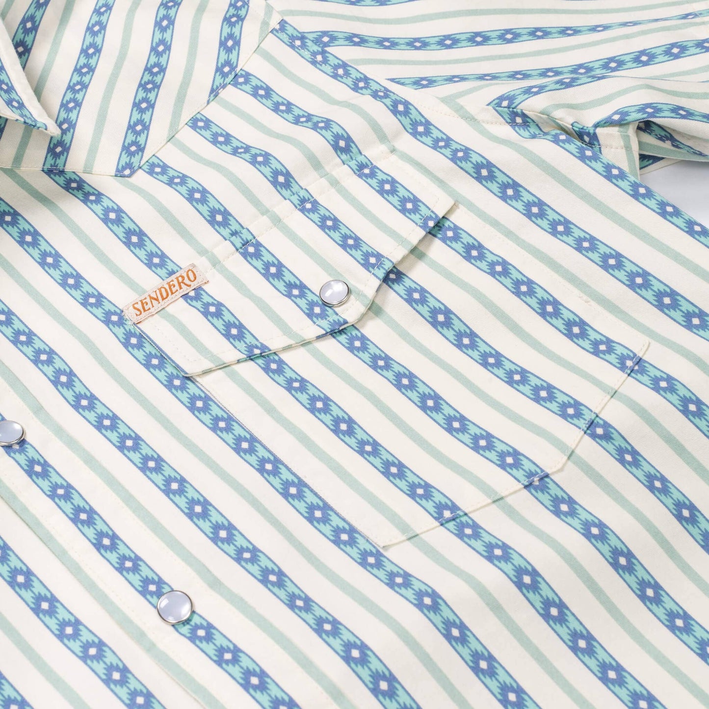 Serape Pearl Snap Short Sleeve: Teal