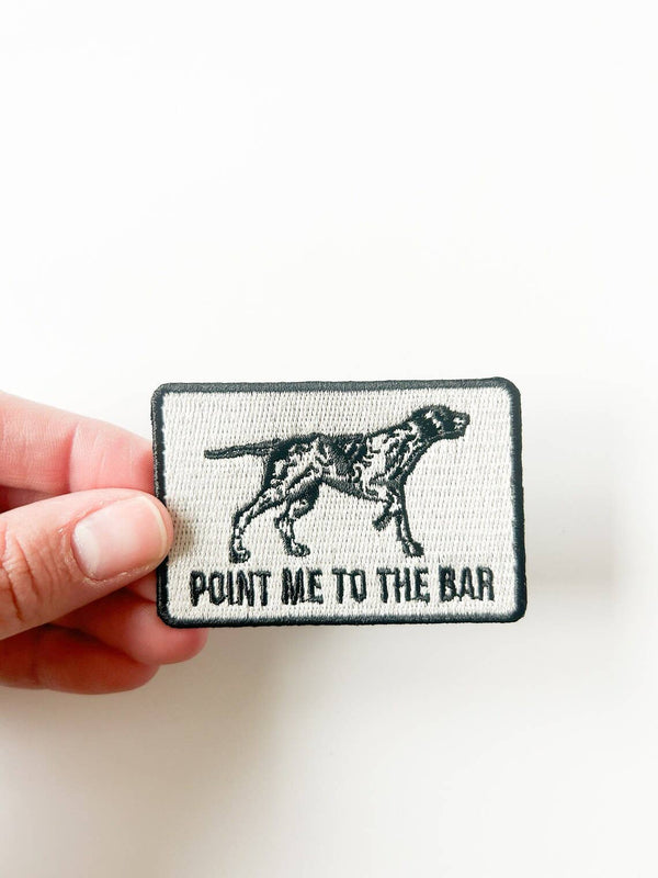 Point Me To The Bar Black & White Pointer Dog Iron-On Patch