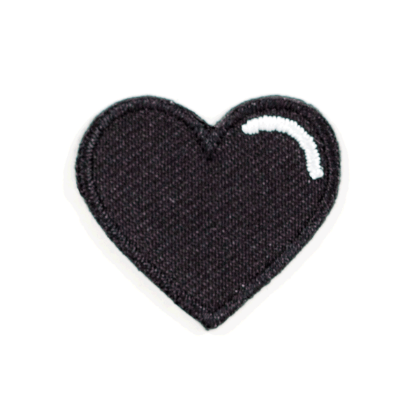 Black Heart Embroidered Sticker Patch: 1" x 1"