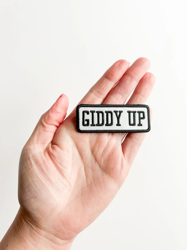 Giddy Up Patch Black and White Embroidered Iron-On Patch