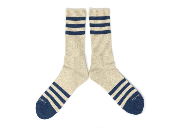 Heather Stripes Socks: Cream / Navy