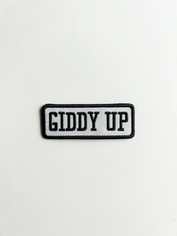 Giddy Up Patch Black and White Embroidered Iron-On Patch