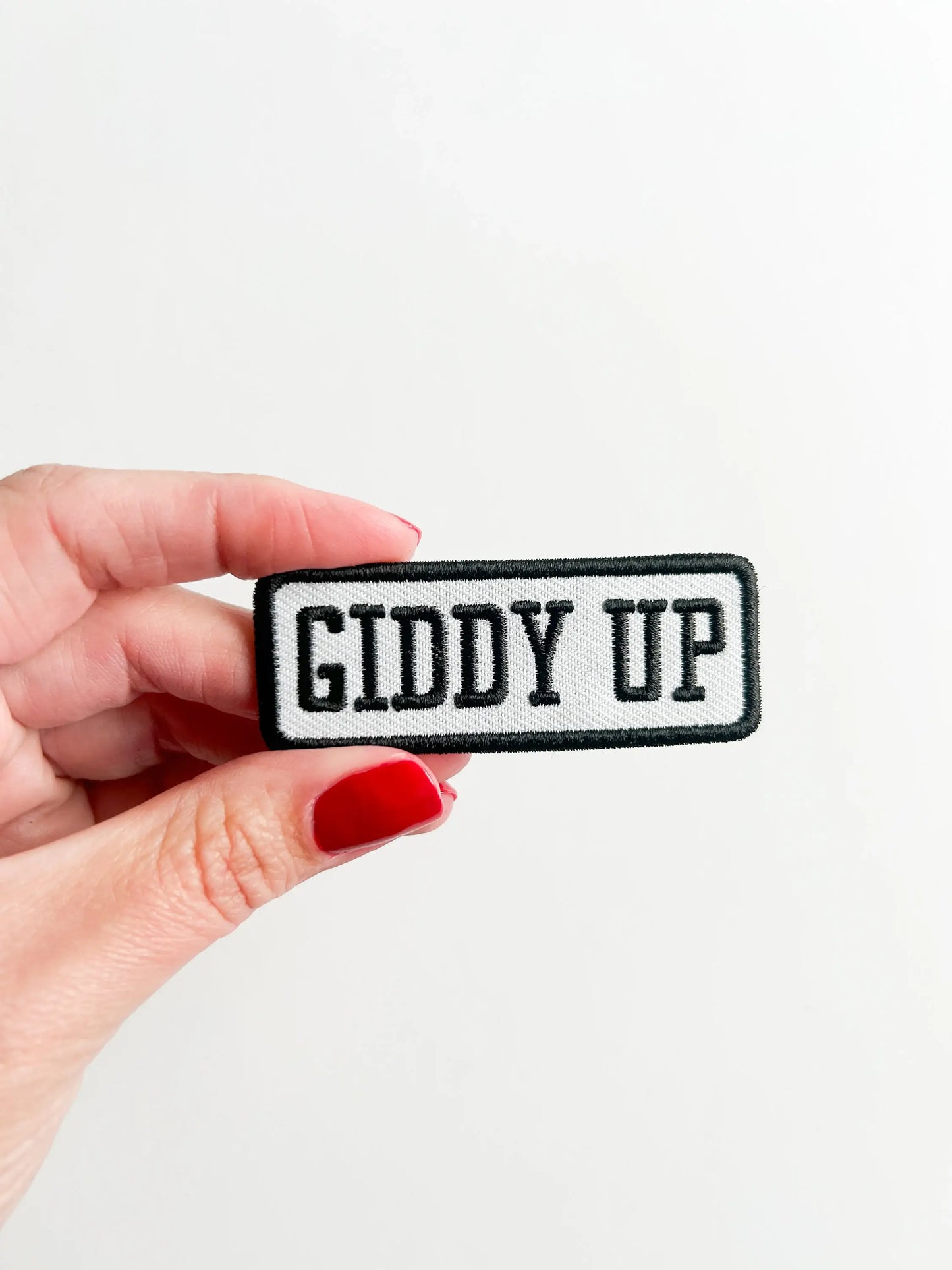 Giddy Up Patch Black and White Embroidered Iron-On Patch