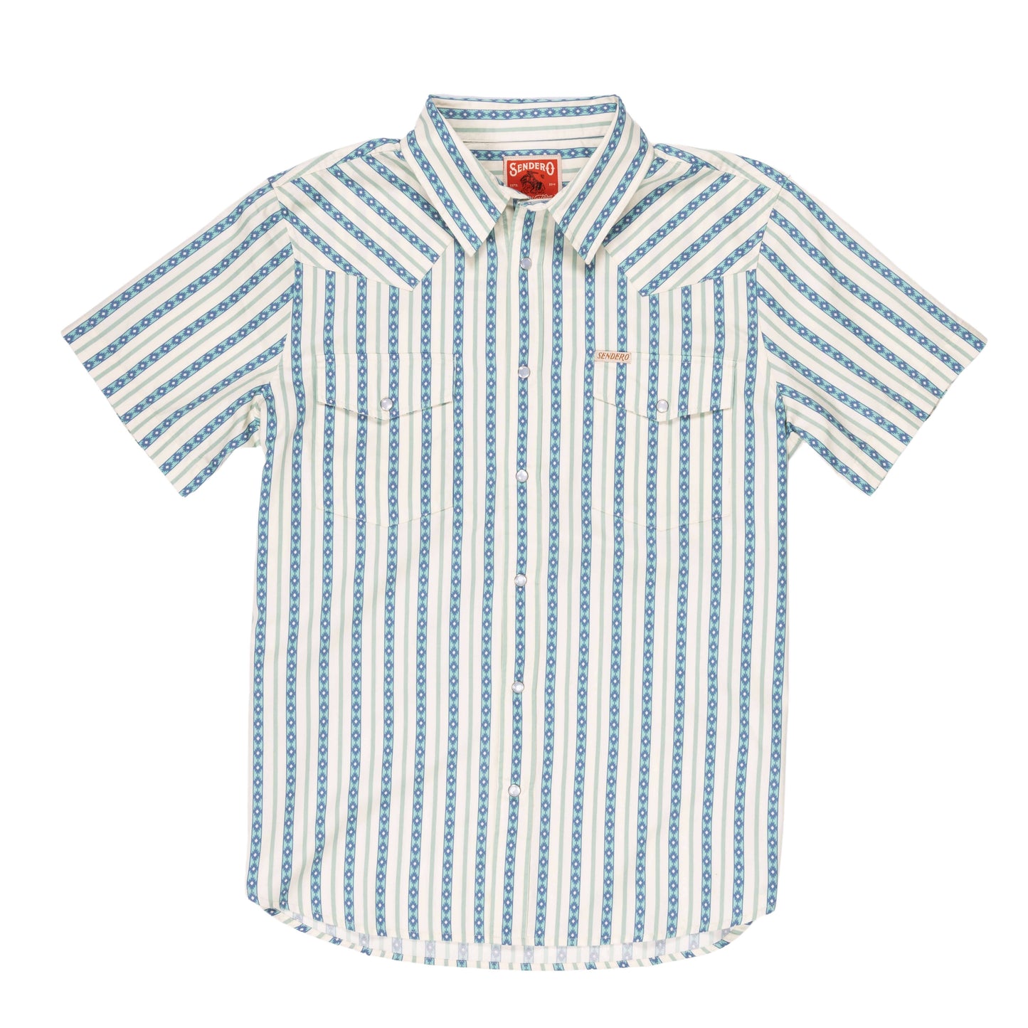 Serape Pearl Snap Short Sleeve: Teal