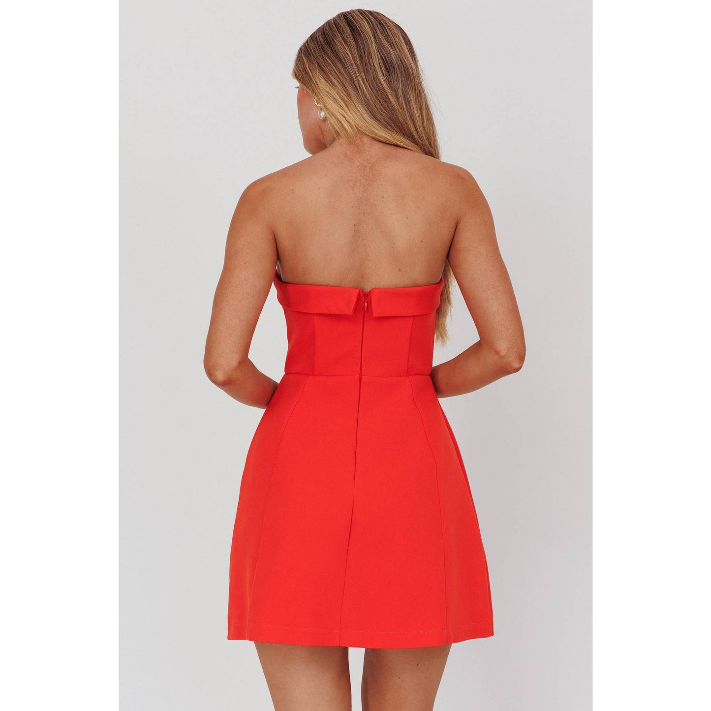 Strapless Fold Mini Dress: Red