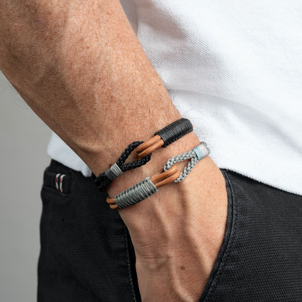Nautical Rope and Leather Bracelet- Rust