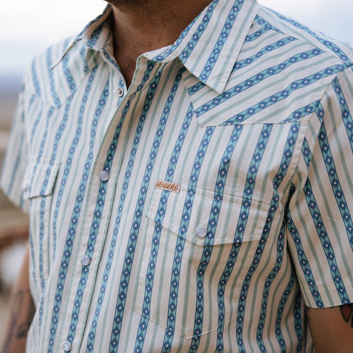 Serape Pearl Snap Short Sleeve: Teal