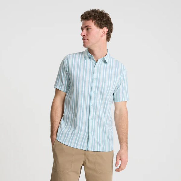 Bless Up SS Button Up - Dusty Blue Stripes