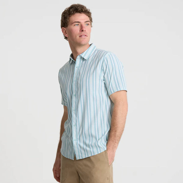 Bless Up SS Button Up - Dusty Blue Stripes