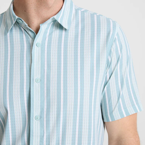 Bless Up SS Button Up - Dusty Blue Stripes