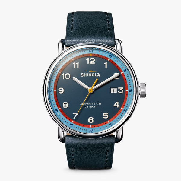 The Canfield Model C56 43mm - Blue w/Navy Leather Band