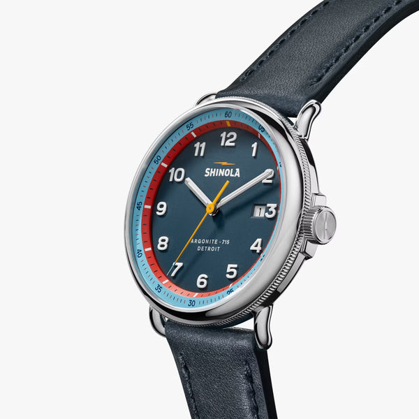 The Canfield Model C56 43mm - Blue w/Navy Leather Band