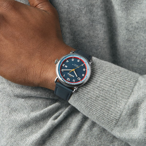 The Canfield Model C56 43mm - Blue w/Navy Leather Band