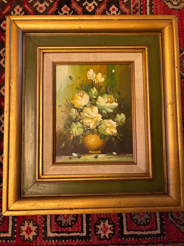 Gold & Green Framed Floral Oil Painting