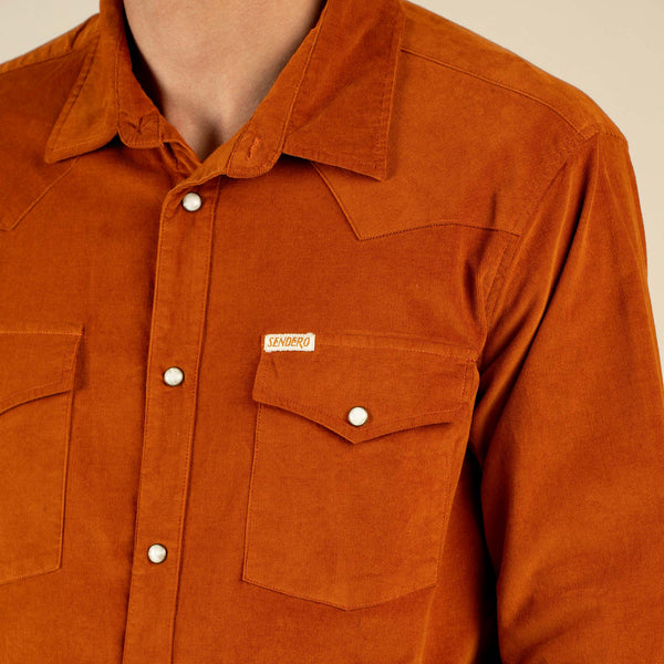 Wyatt Pearl Snap Corduroy Shirt - Burnt Orange