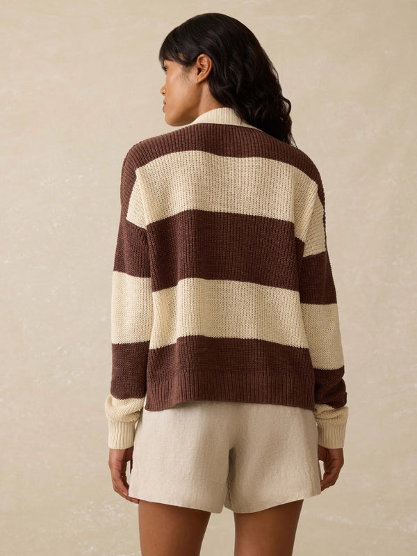 Miramar Linen Polo - Cocoa Rugby Stripe