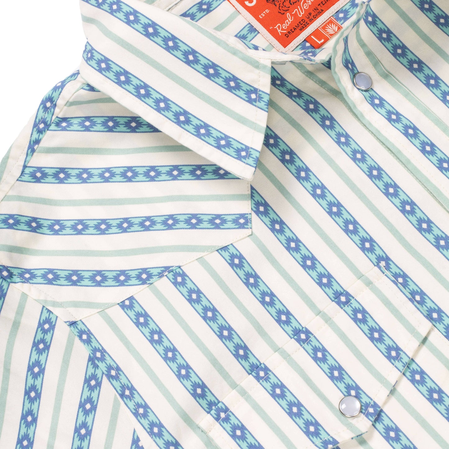 Serape Pearl Snap Short Sleeve: Teal