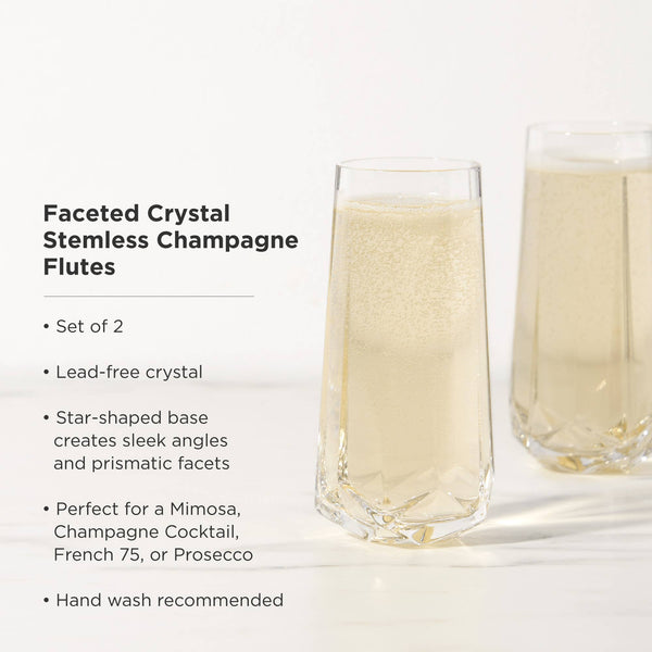 Seneca™ Faceted Stemless Crystal Champagne Flutes - Set of 2