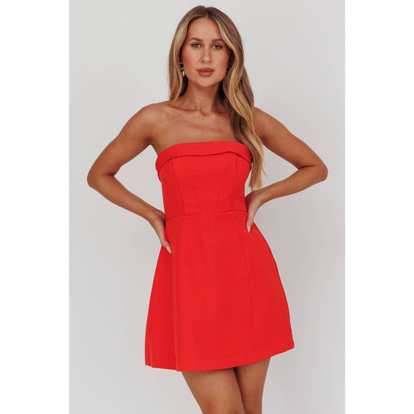 Strapless Fold Mini Dress: Red