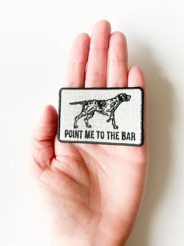 Point Me To The Bar Black & White Pointer Dog Iron-On Patch