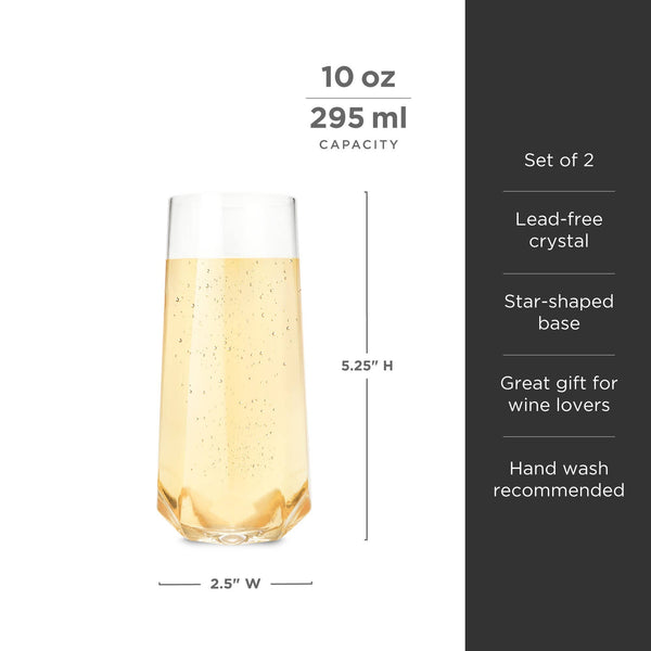 Seneca™ Faceted Stemless Crystal Champagne Flutes - Set of 2