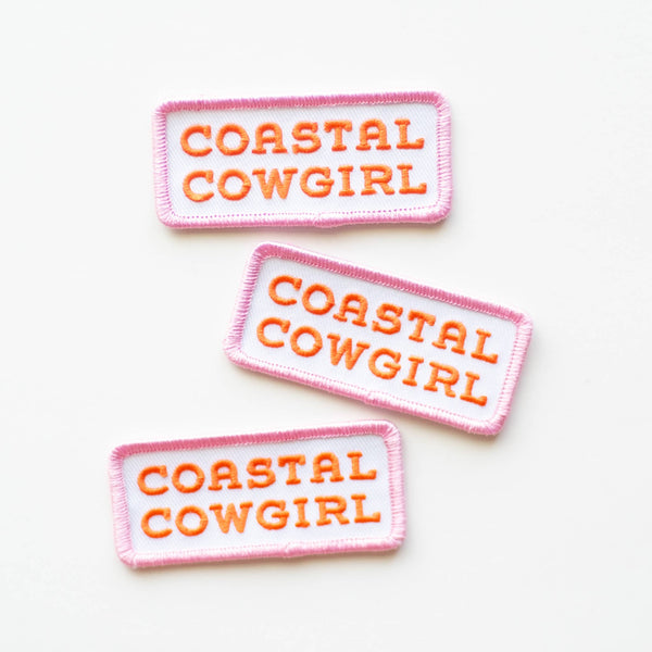 Coastal Cowgirl Embroidered Iron on Patch Pink+Orange