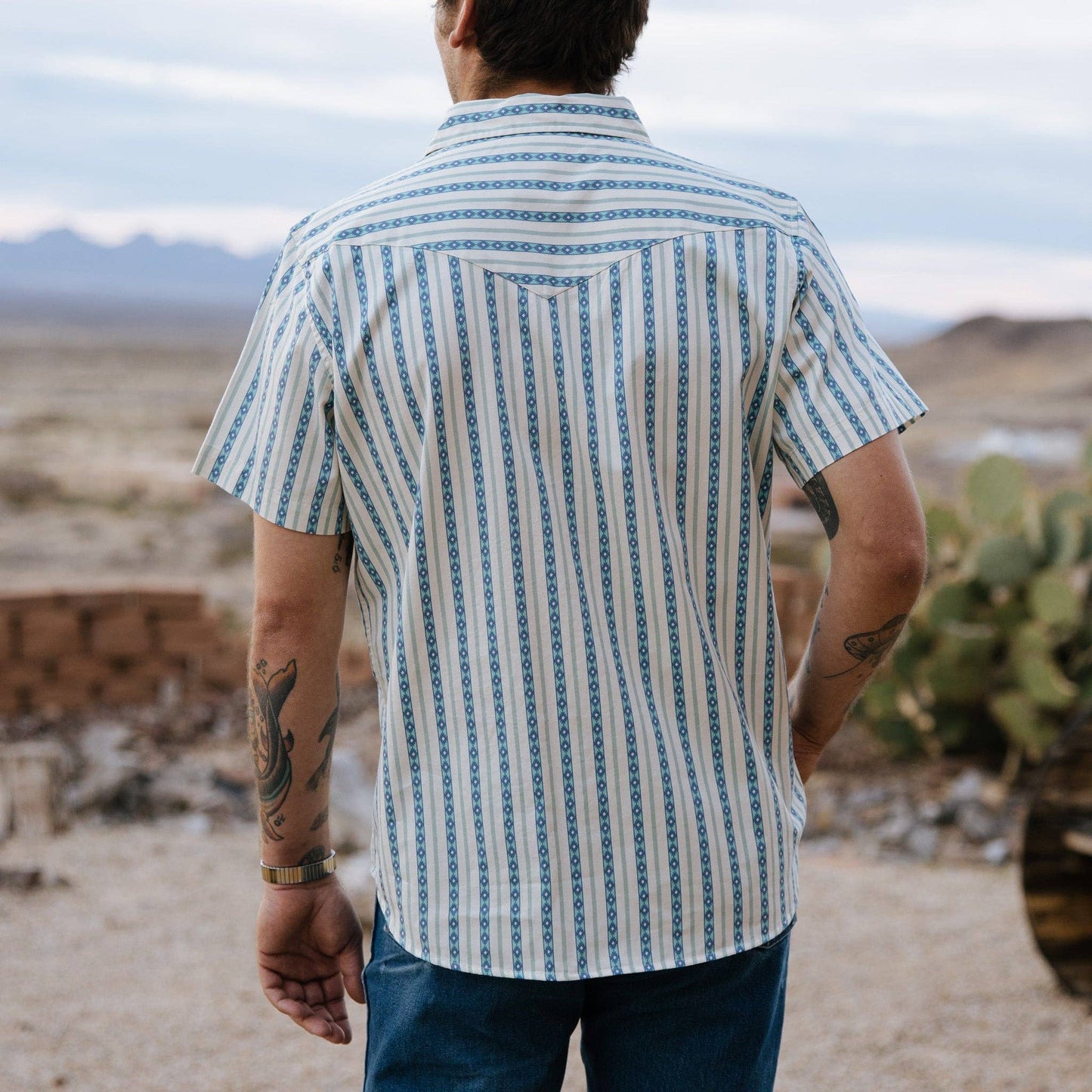 Serape Pearl Snap Short Sleeve: Teal