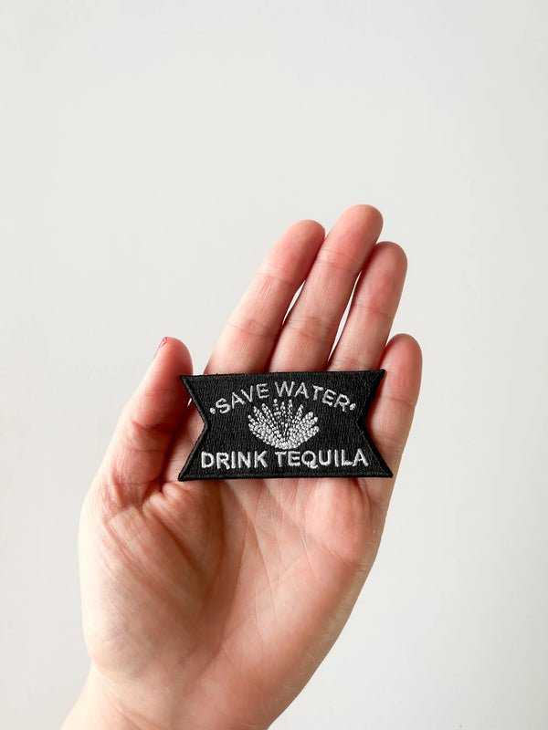Save Water Drink Tequila Black and White Iron-On Patch