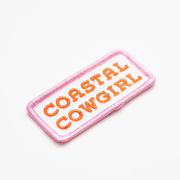 Coastal Cowgirl Embroidered Iron on Patch Pink+Orange