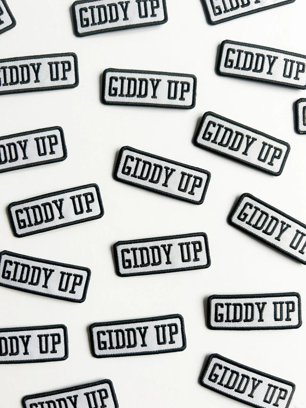 Giddy Up Patch Black and White Embroidered Iron-On Patch