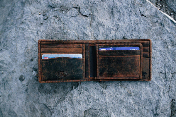 RFID Bifold Leather Wallet - Antique Brown