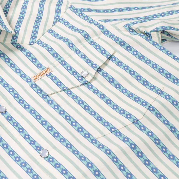 Serape Pearl Snap Short Sleeve: Teal
