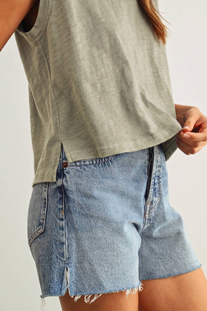 Round Neck Slub Top - Sage
