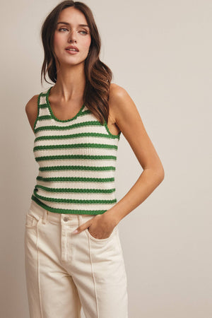 Striped Crochet Knit Tank - Green