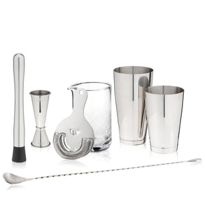 Stainless Steel and Crystal Bar Essentials Set of 7