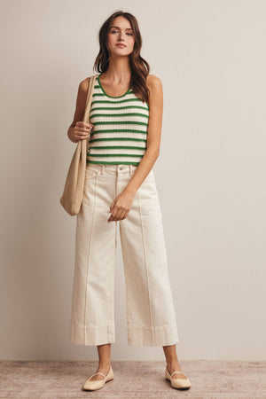 Striped Crochet Knit Tank - Green