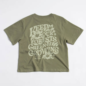 Keep Our Forests Green and Growing Women's Short Sleeve Boxy Tee w/ Pocket: Olive