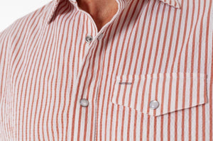 Short Sleeve Performance Pearl Snap - Burnt Orange Seer Sucker