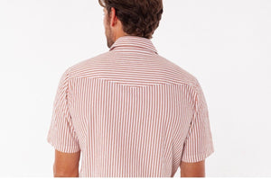 Short Sleeve Performance Pearl Snap - Burnt Orange Seer Sucker