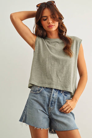 Round Neck Slub Top - Sage