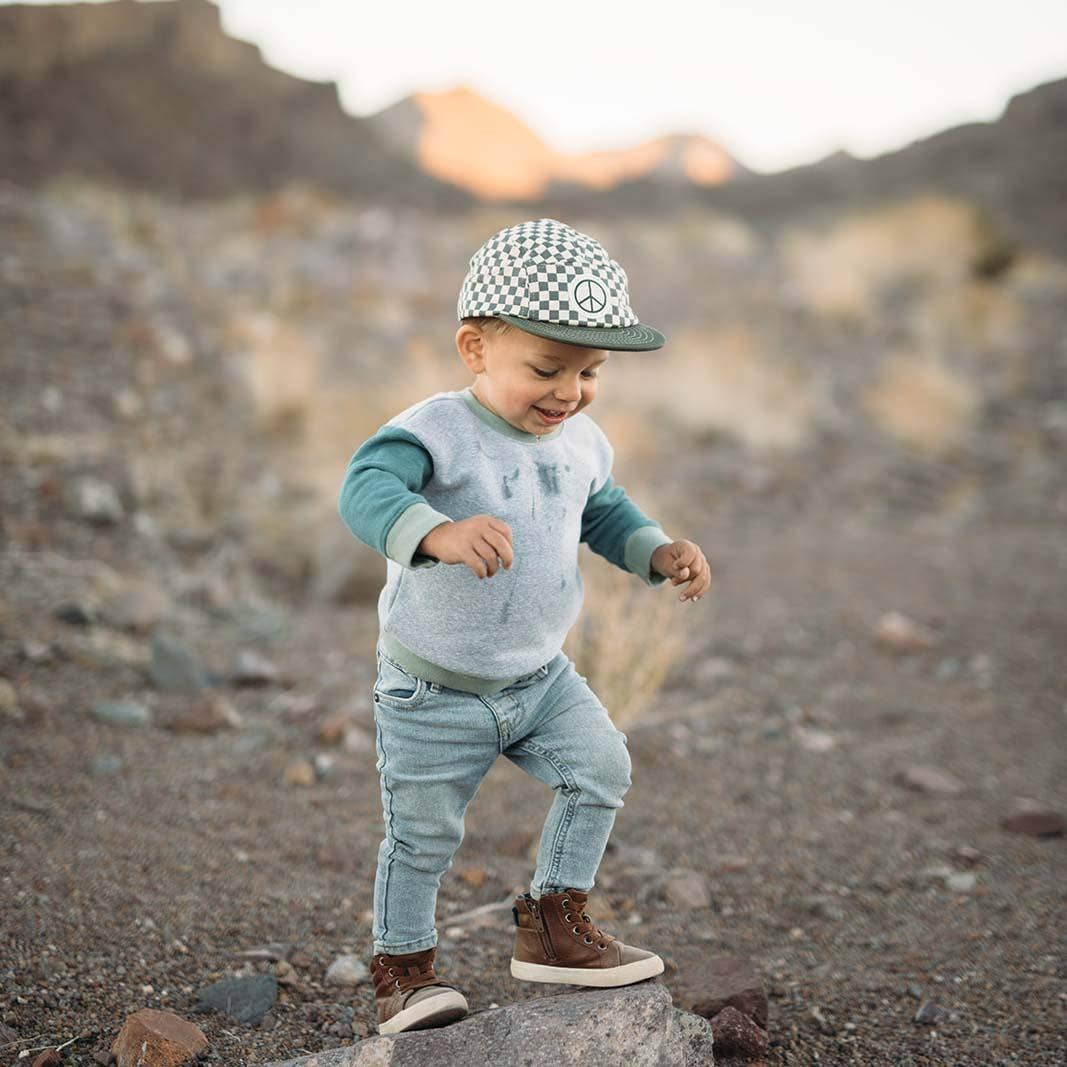 Peace Checkered Kids Flat Brim Hat