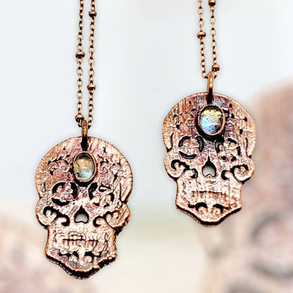 Labradorite Sugar Skull Necklace