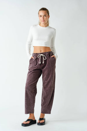 Cotton Blend Cropped Straight Leg Pants : Coffee Bean