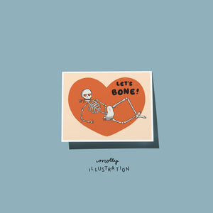 Let's Bone Funny Skeleton Cartoon Valentine Card