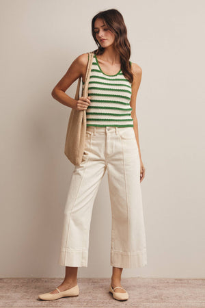 Striped Crochet Knit Tank - Green