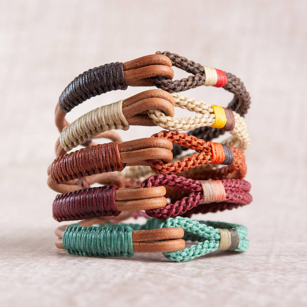 Nautical Rope and Leather Bracelet- Rust