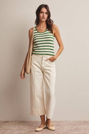 Striped Crochet Knit Tank - Green