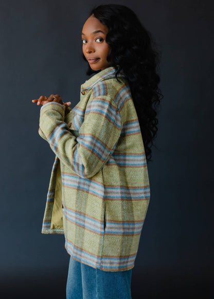 Jazmine Plaid Jacket -Green, Camel & Turquoise