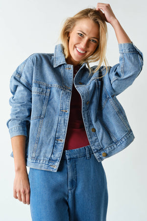 Boxy Denim Trucker Jacket: Medium Wash