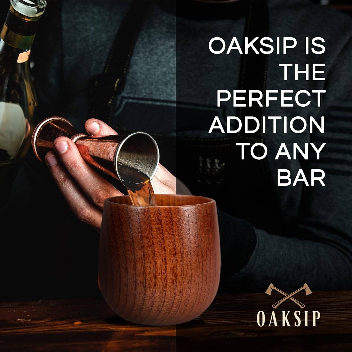 Oaksip Finished Wooden Bourbon/Whiskey Drinking Glass: 1 Pack